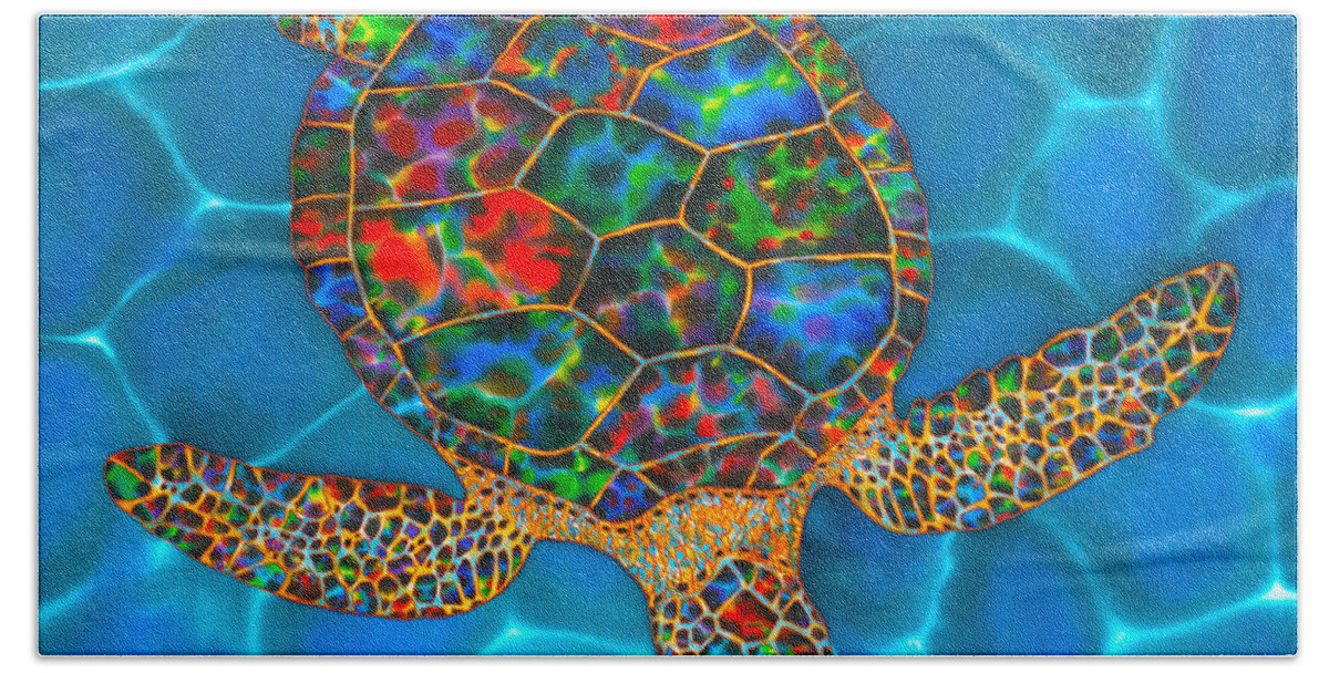  Bath Towel featuring the painting Opal Hawksbill Turtle by Daniel Jean-Baptiste