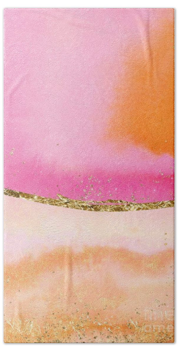 Orange Hand Towel featuring the painting Orange, Gold And Pink by Modern Art