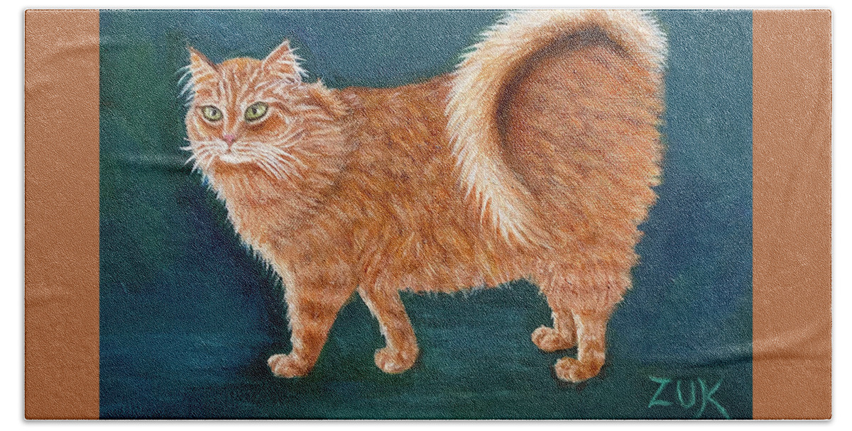 American Ringtail Cat Bath Towel featuring the painting Orange Ringtail Cat by Karen Zuk Rosenblatt