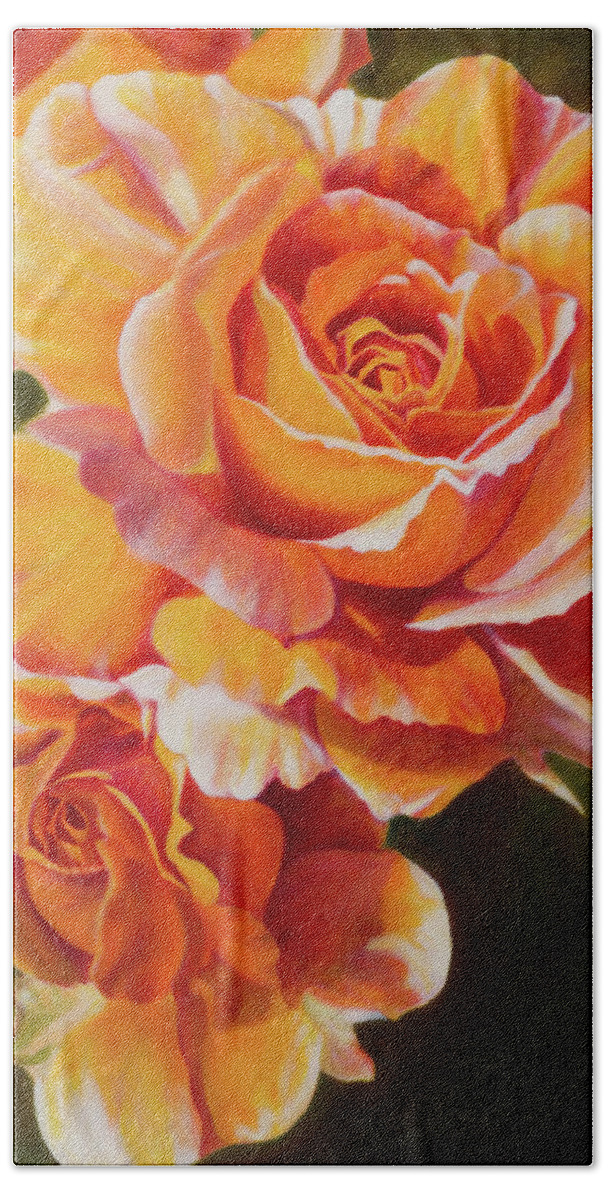 Oil Painting Bath Towel featuring the painting Orange Roses by Tammy Pool
