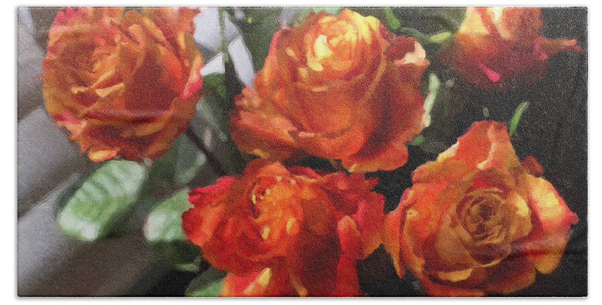 Flowers Bath Towel featuring the photograph Orange Roses Too by Brian Watt