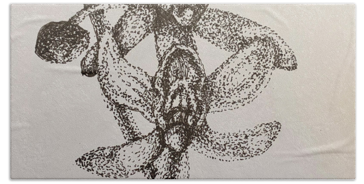 Points Bath Towel featuring the drawing Orchid by Franci Hepburn