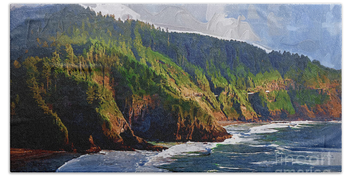 Oregon-coastline Bath Towel featuring the digital art Oregon Coastal Bluff by Kirt Tisdale