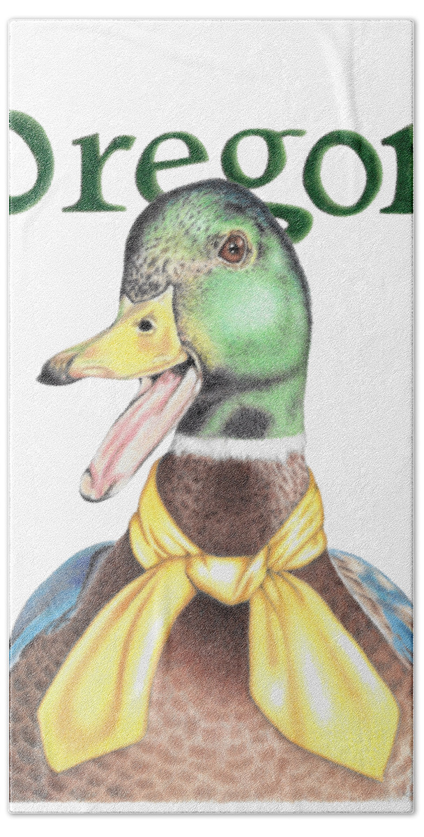 Oregon Bath Towel featuring the drawing Oregon Duck with Transparent Background by Karrie J Butler