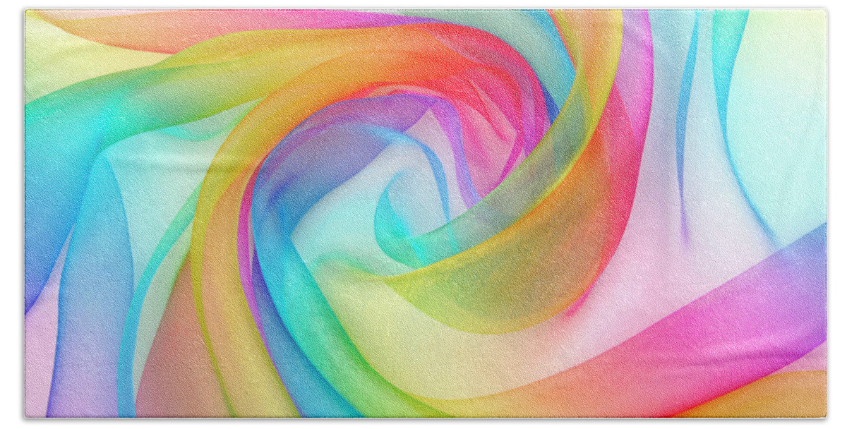 Organza Hand Towel featuring the photograph Organza Fabric In Rainbow Color by Severija Kirilovaite