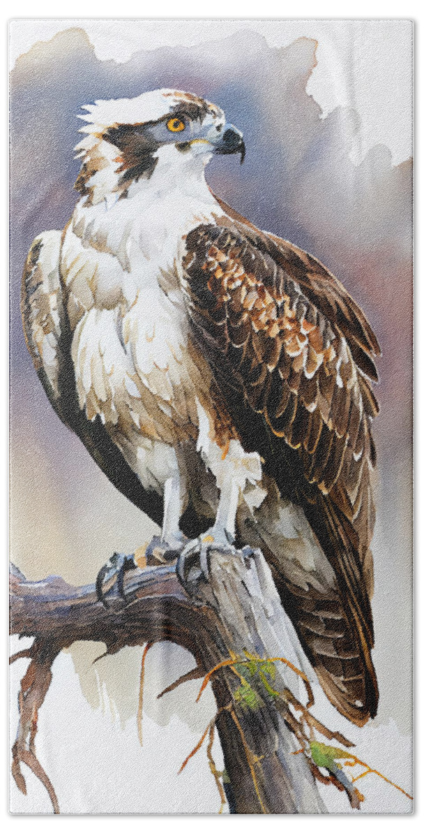 Osprey Watercolor By Ken Rasmussen Fade Into Wh Art Hand Towel featuring the digital art osprey watercolor by Ken Rasmussen Fade into wh aed afdf d bd cb by Asar Studios by Celestial Images