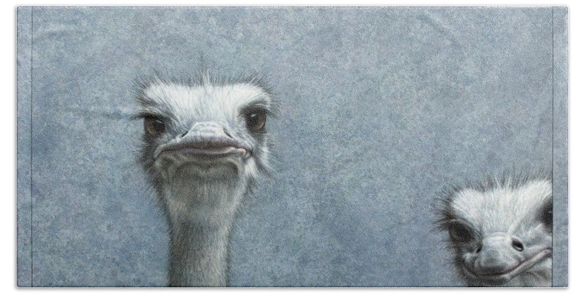 Ostriches Bath Towel featuring the painting Ostriches by James W Johnson