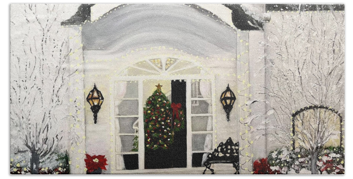 Home Hand Towel featuring the painting Our Christmas Dreamhome by Juliette Becker
