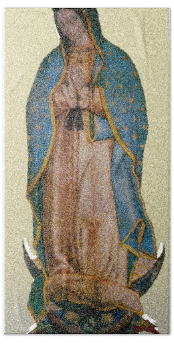 Guadalope Bath Towel featuring the painting Our Lady Of Guadalupe #2 by Pam Neilands