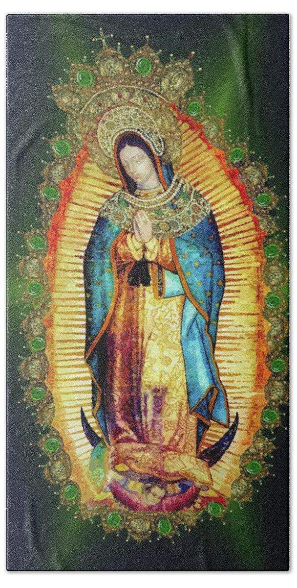 Aztec Hand Towel featuring the mixed media Our Lady of Guadalupe Mexican Virgin Mary Aztec Mexico by Juan Diego