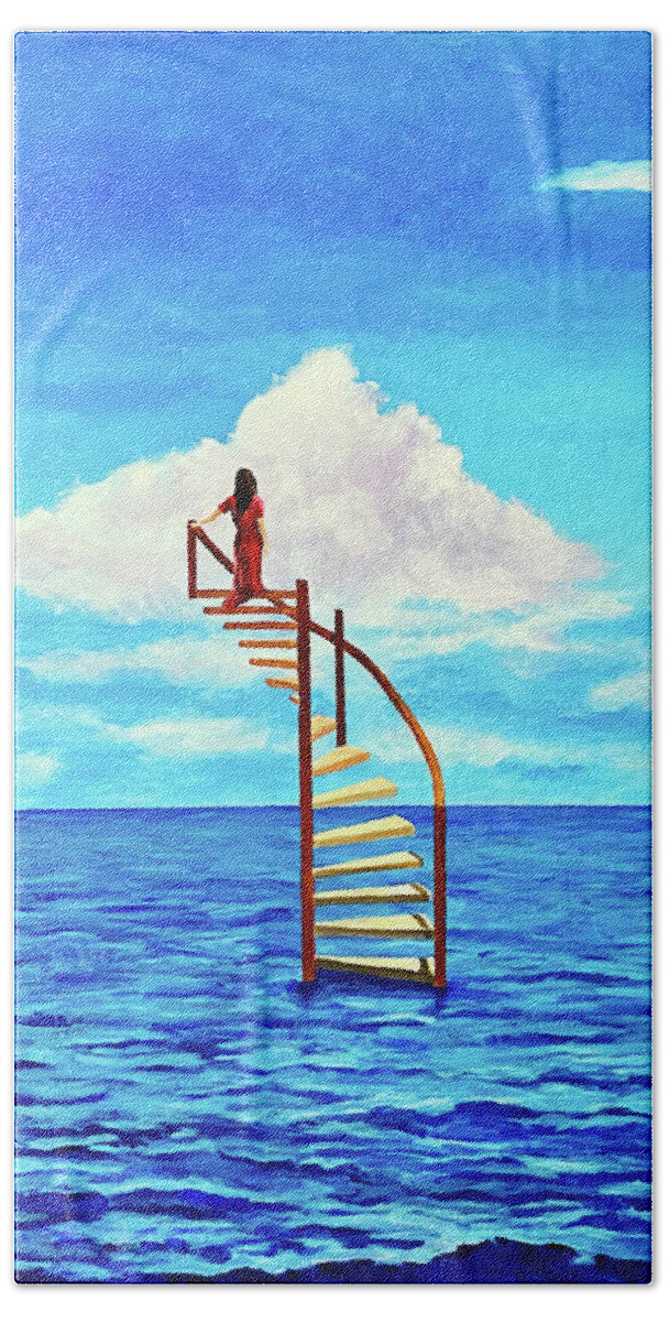 Blue Skies Hand Towel featuring the painting Out Of The Blue by Thomas Blood