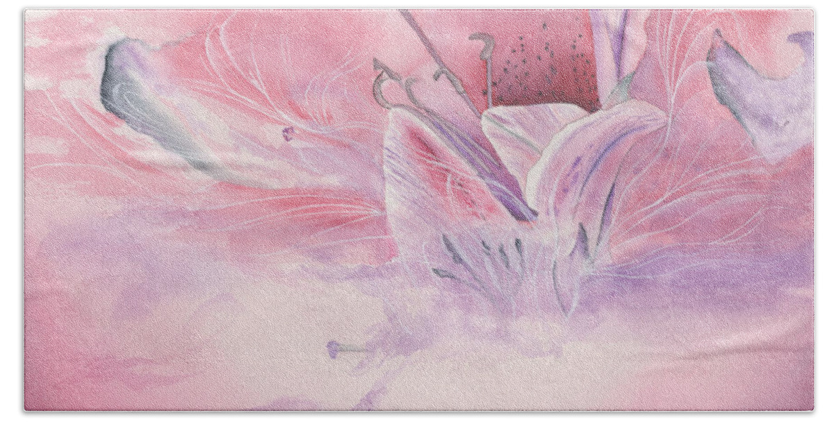 Floral Bath Towel featuring the painting Out of the Mist by Bob Labno