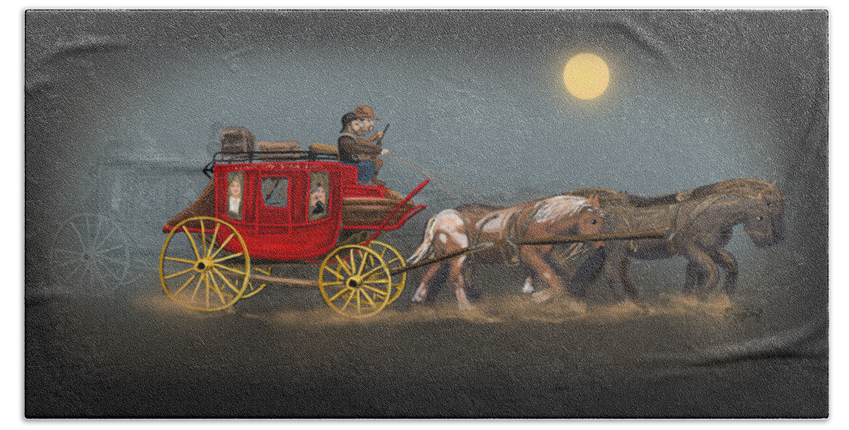 Stagecoach Bath Towel featuring the digital art Out of the West by Doug Gist