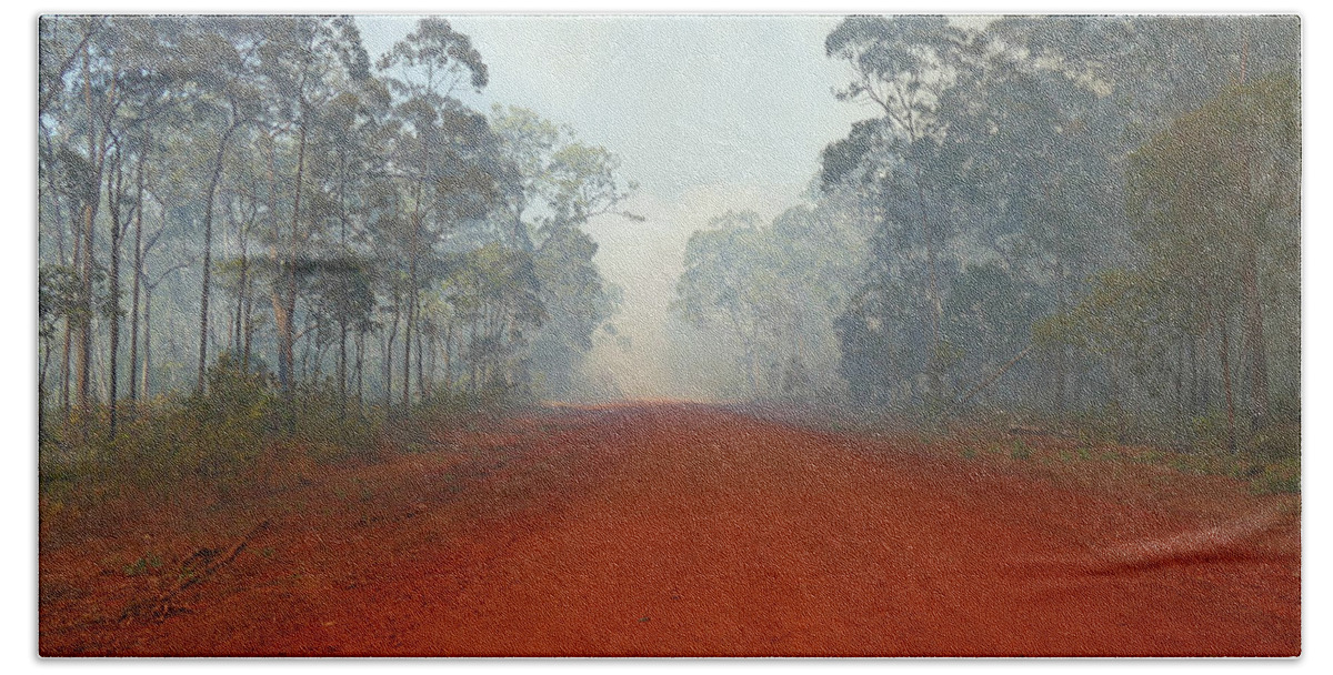 Outback Bath Towel featuring the photograph Outback Road into Bush Fire by Maryse Jansen