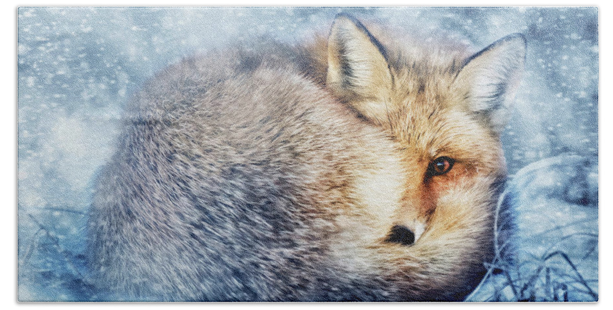 Fox Bath Towel featuring the mixed media Outfoxing The Storm by Dave Lee