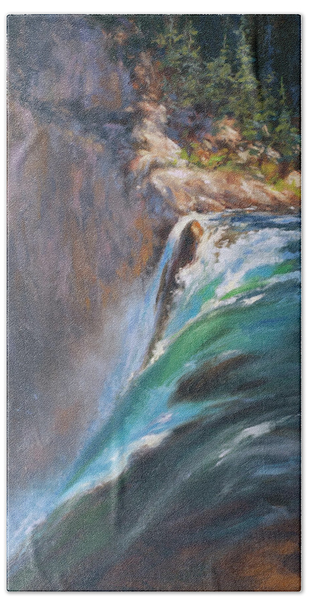 Waterfall Hand Towel featuring the painting Over the Edge by Susan Blackwood