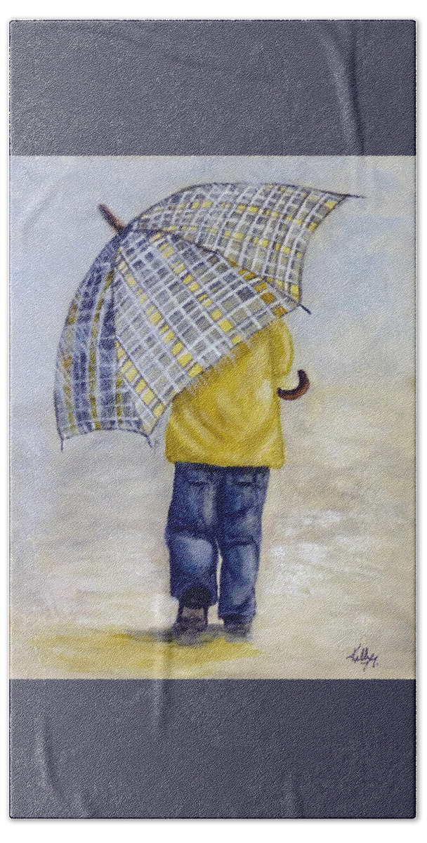 Rain Bath Towel featuring the painting Oversized Umbrella by Kelly Mills