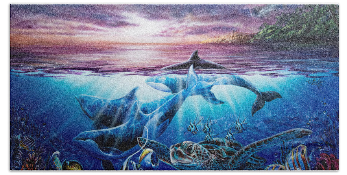 Orcas Bath Towel featuring the painting Overture by Lisa Clough Lachri