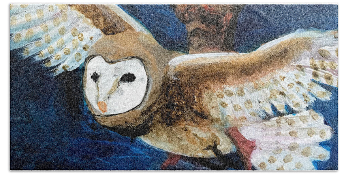 Owl Bath Towel featuring the painting Owl Flight by Sylvia Brallier