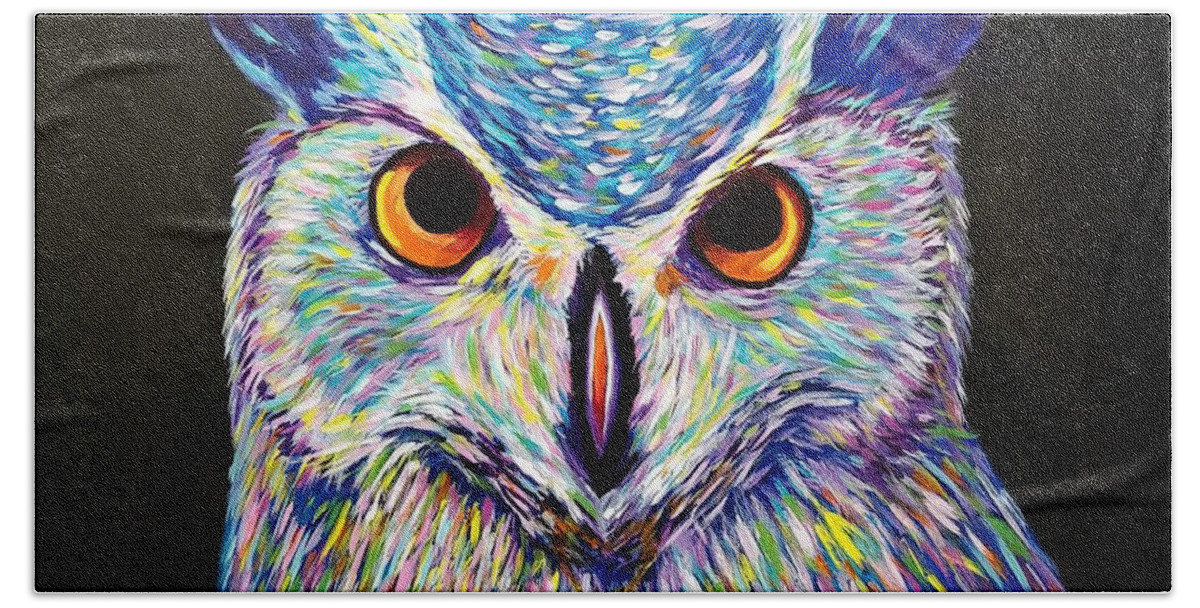 Joyce Auteri Bath Towel featuring the painting Owl by Joyce Auteri
