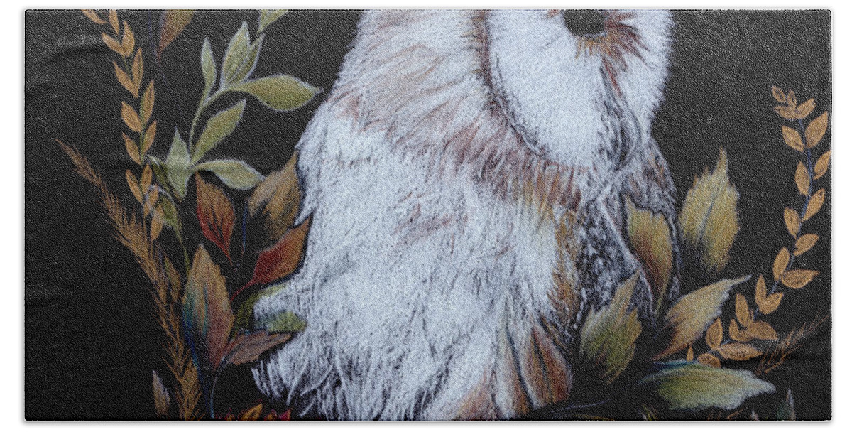 Owl Hand Towel featuring the drawing Floral Barn Owl by Katrina Nixon