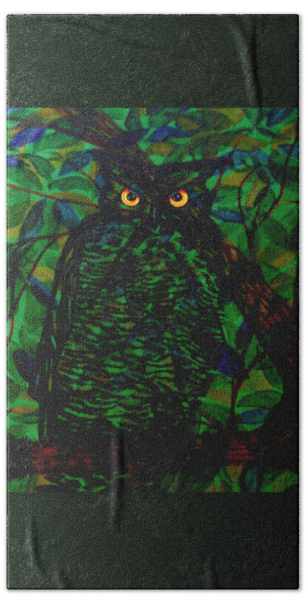 Owl Hand Towel featuring the painting Owl- Square by David Arrigoni