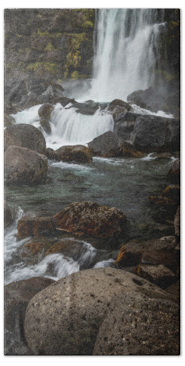 Landscape Bath Sheet featuring the photograph Oxararfoss Cascade by Kristia Adams