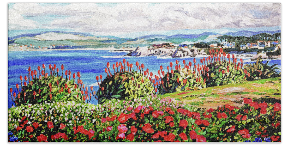 Seascape Hand Towel featuring the painting Pacific Grove Aloe by David Lloyd Glover