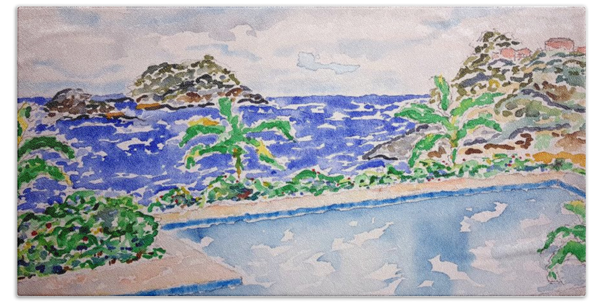 Watercolor Bath Towel featuring the painting Pacific Pool by John Klobucher