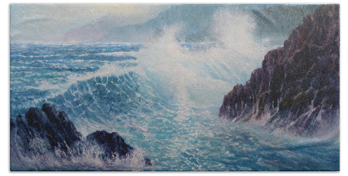 Marine Bath Towel featuring the painting Pacific Spray by Douglas Castleman