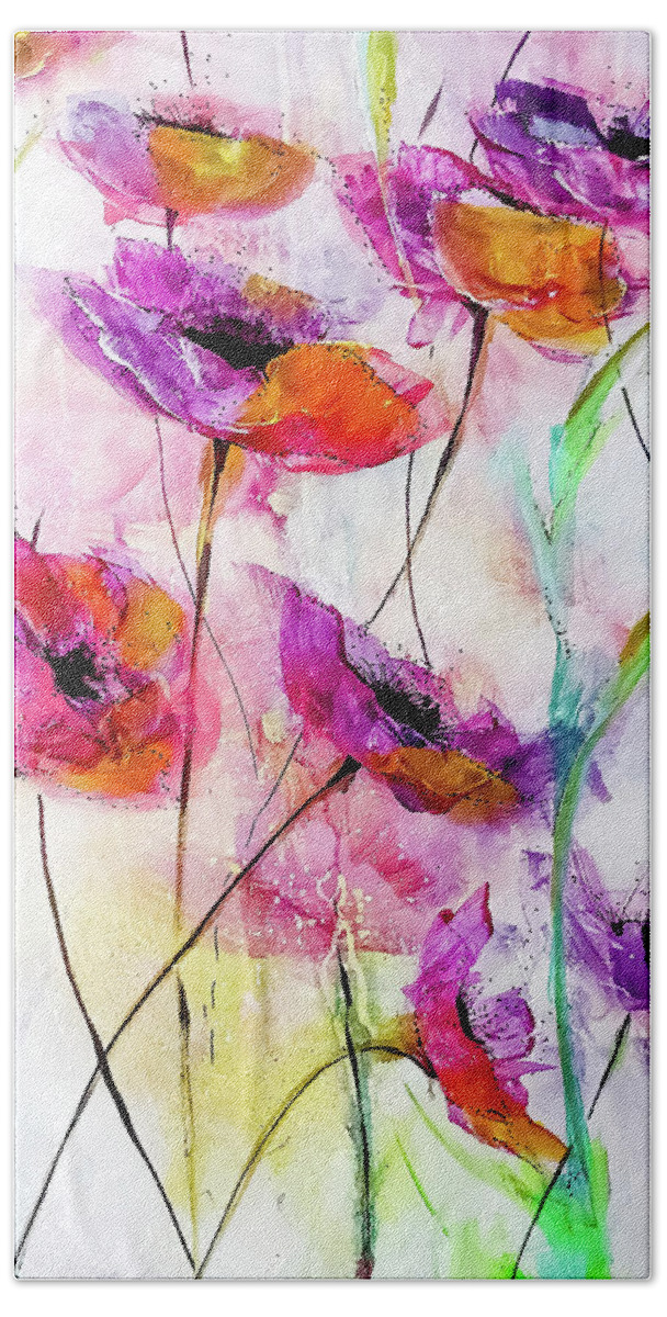 Painterly Bath Towel featuring the painting Painterly Loose Floral Moments by Lisa Kaiser