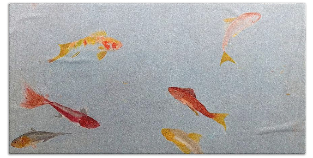 Fish Hand Towel featuring the painting Painting Confabulazioni Acquatiche fish water bac by N Akkash