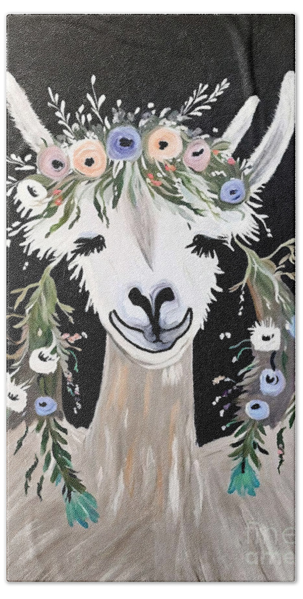 Portrait Hand Towel featuring the painting Painting Flower Llama portrait illustration lama by N Akkash