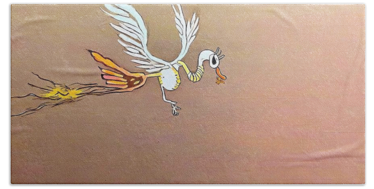 Bird Hand Towel featuring the painting Painting Riding Pegasus bird animal illustration by N Akkash