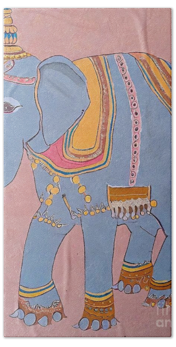 Art Hand Towel featuring the painting Painting Saahi Swaari Elephant art religion eleph by N Akkash