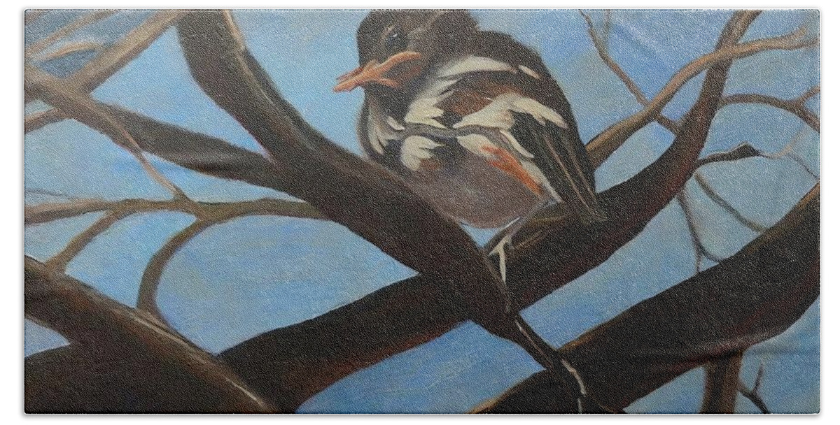 Bird Hand Towel featuring the painting Painting Sardinian Warbler Portrait Of A Bird bir by N Akkash