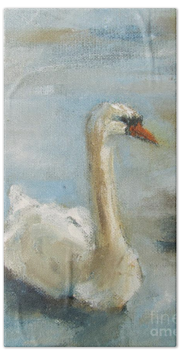 Swan Painting Hand Towel featuring the painting Paintings Of Swan by Mary Cahalan Lee - aka PIXI