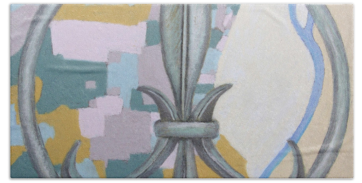 Fleur-de-lis Hand Towel featuring the pastel Paix by MaryJo Clark