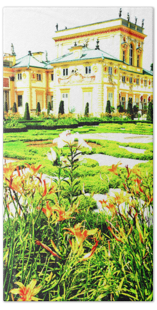 Palace Bath Towel featuring the photograph Palace In Wilanow In Warsaw, Poland 3 by John Siest