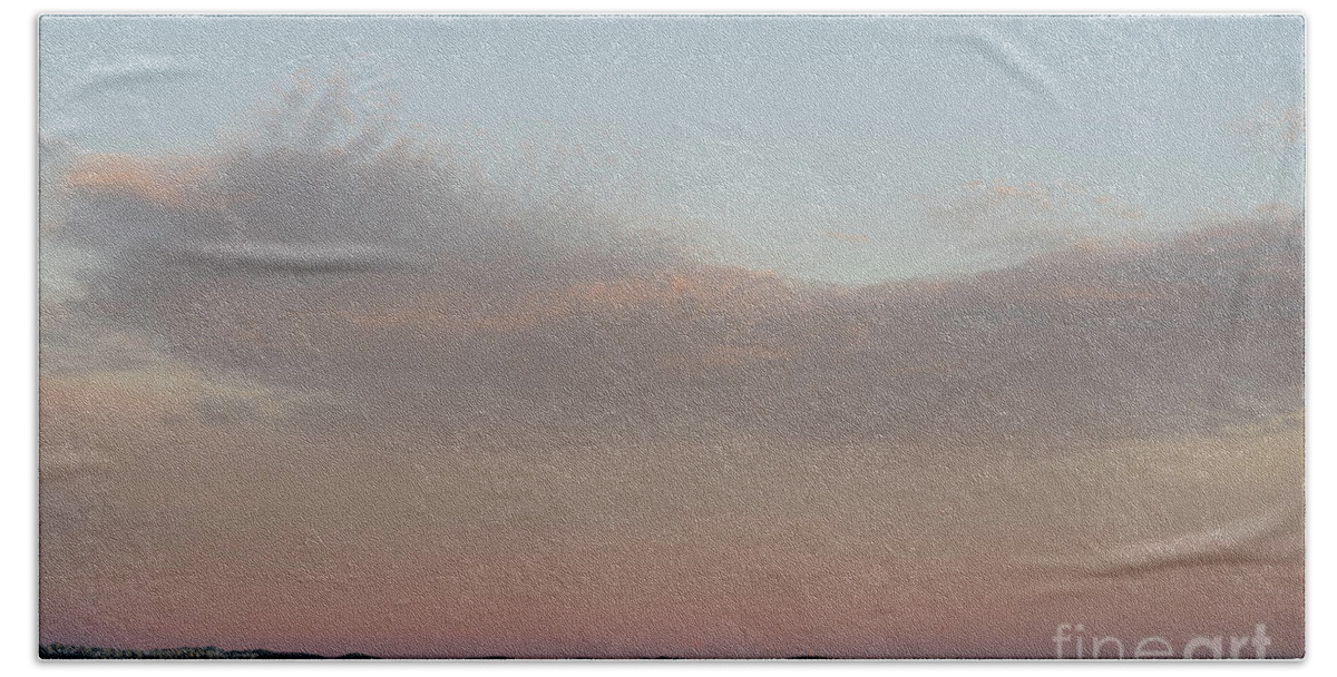 Mediterranean Coast Bath Towel featuring the photograph Pale pink sky and soft clouds at sunset on the Mediterranean coast by Adriana Mueller