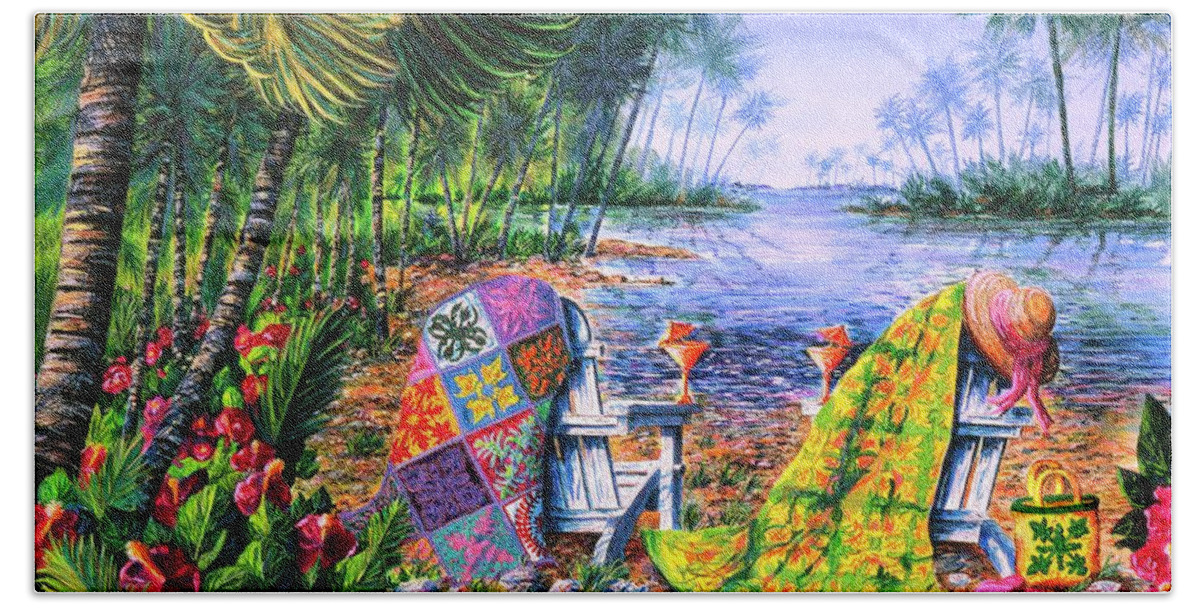 Palm Trees Bath Towel featuring the painting Palm Tree Breezes by Diane Phalen