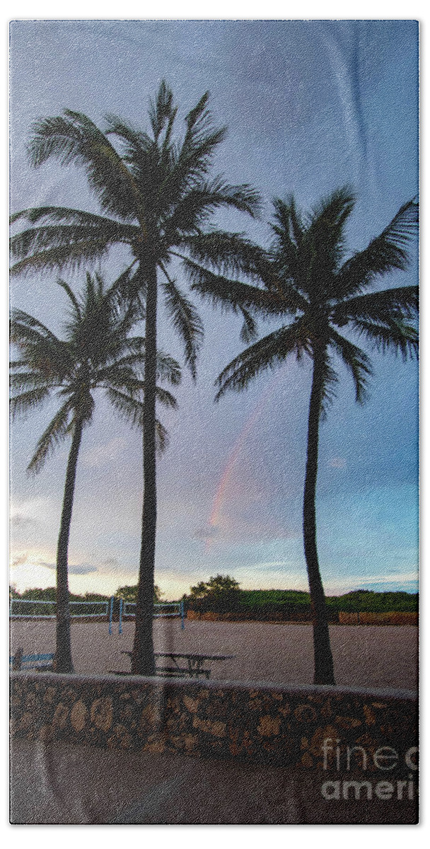 Rainbow Hand Towel featuring the photograph Palm Tree Rainbow, South Beach, Miami, Florida by Beachtown Views