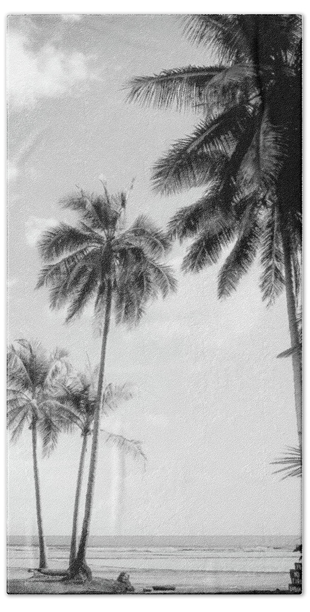 Tropical Bath Towel featuring the photograph Palm Trees And Sunshine At The Beach in Black and White by Nicklas Gustafsson