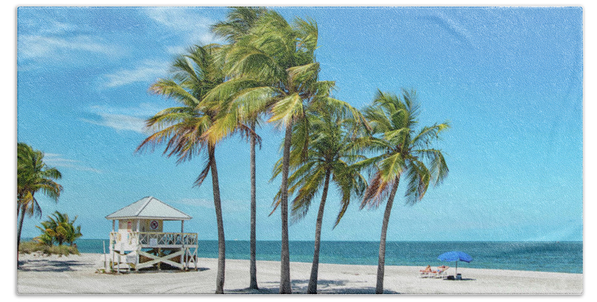 Palm Trees Hand Towel featuring the photograph Palm Trees on the Beach, Key Biscayne, Florida by Beachtown Views