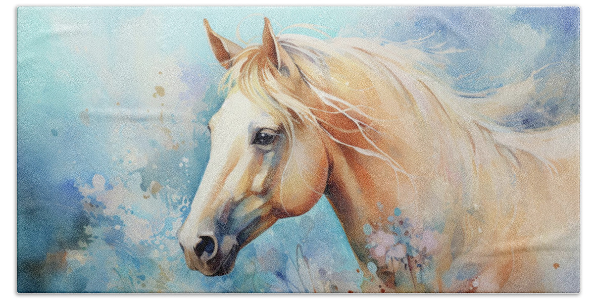 Palomino Hand Towel featuring the digital art Palomino Horse Portrait by Laura's Creations