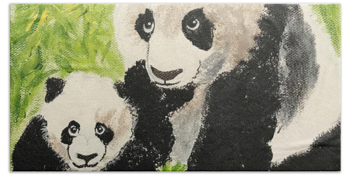 Pets Bath Towel featuring the painting Pandas by Kathie Camara