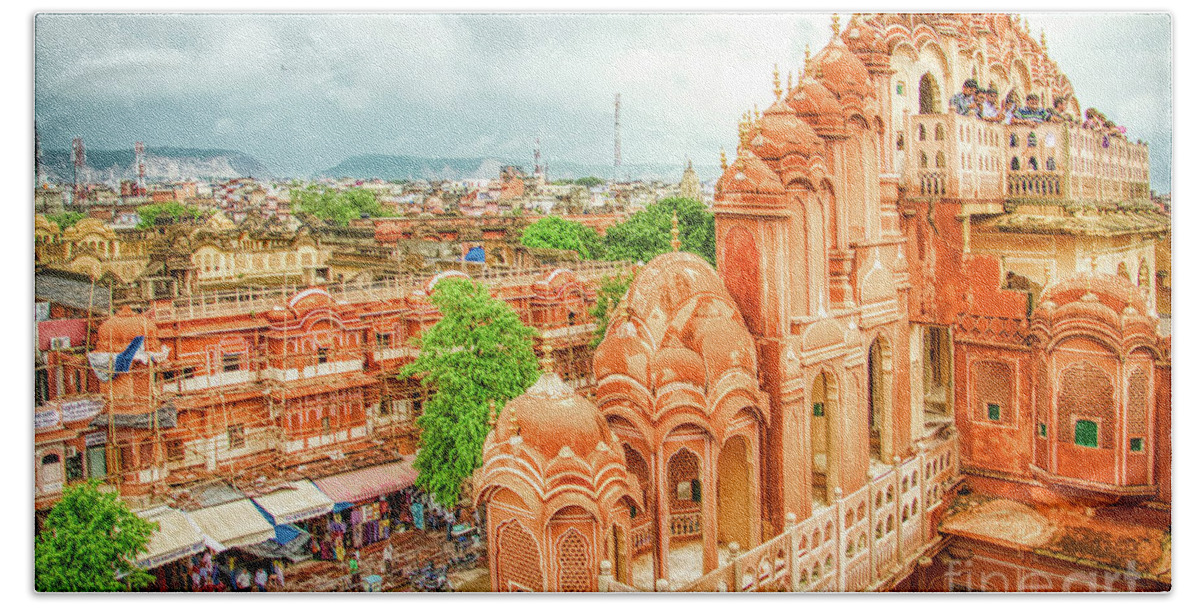 Jaipur Bath Towel featuring the photograph Panorama From Hawa Mahal Jaipur Rajasthan India by Stefano Senise