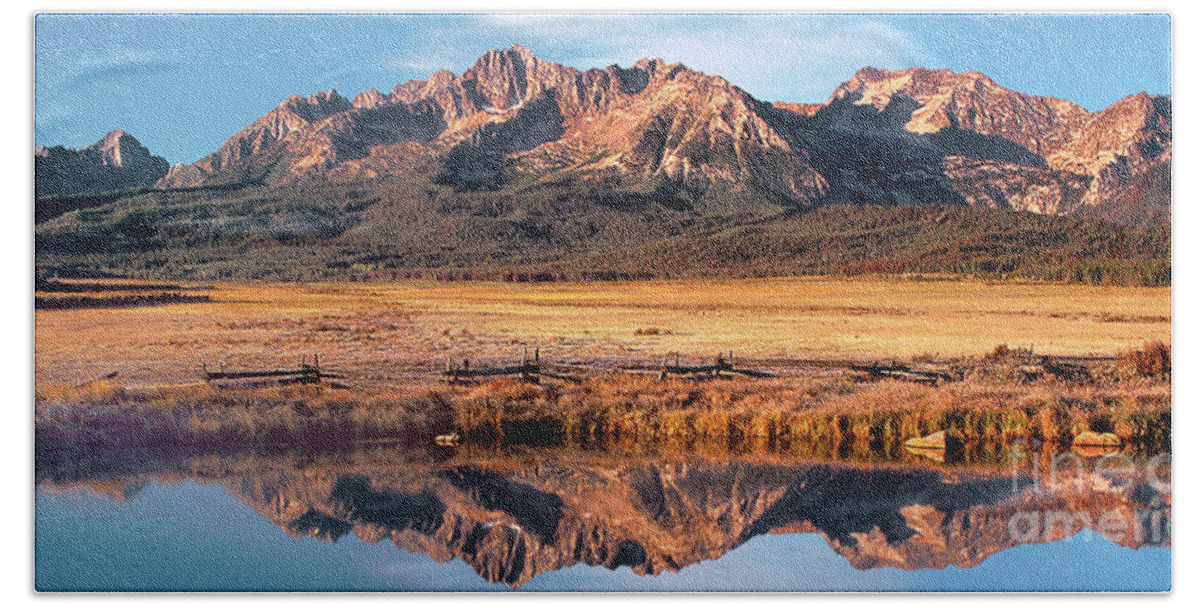 North America Bath Towel featuring the photograph Panorama Reflections Sawtooth Mountains NRA Idaho by Dave Welling