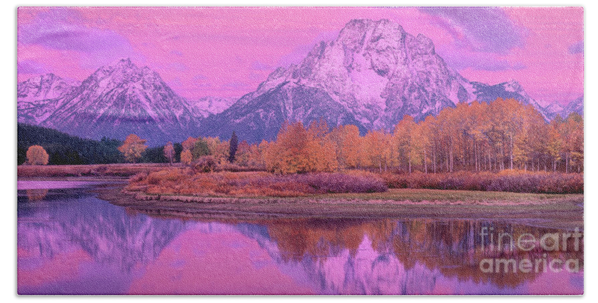 Dave Welling Bath Towel featuring the photograph Panoramic Dawn Alpenglow Oxbow Bend Grand Tetons Natio by Dave Welling