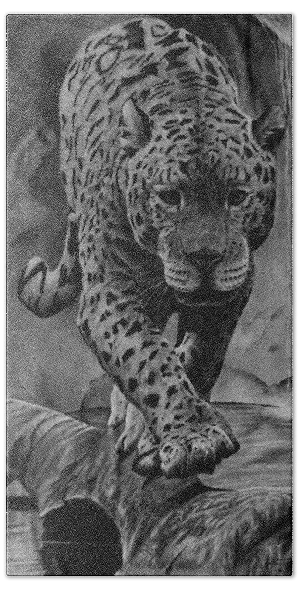 Jaguar Drawing Bath Towel featuring the drawing Panthera by Greg Fox